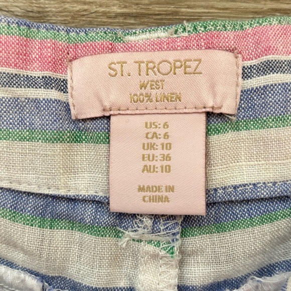 Saint Tropez West Shorts 100% Linen Pastel Stripes Size 6 Beachy Boho - Picture 9 of 12